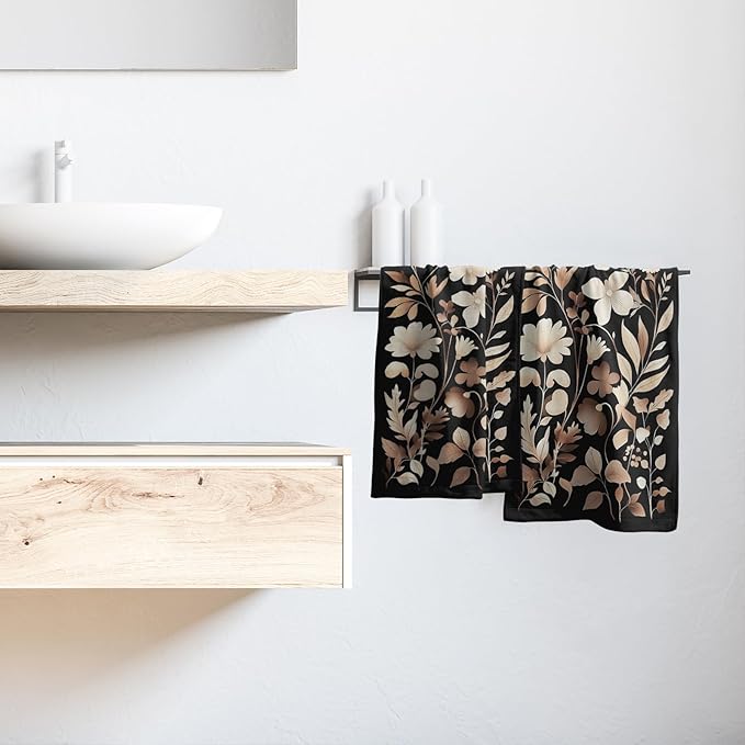 Giwawa Vintage Floral Hand Towels Set of 2 Black Botanical Decorative Absorbent Bath Towels Soft Kitchen Dish Towels for Holiday Guest Gym Hotel