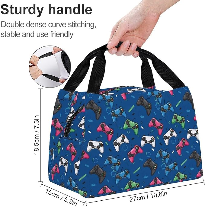 Large Capacity Insulated Lunch Bag, Video Game | Leakproof Cooler Tote, Wear Resistant, Portable Food Carrier Bags, for Party Camping Beach Vacation