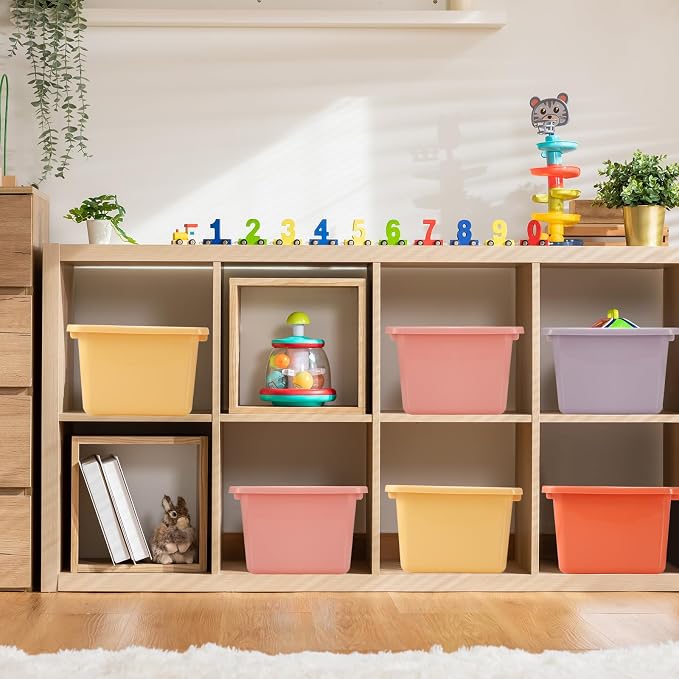Zonon 12 Pcs Plastic Cubby Bins Office Storage Container Storage Bins Plastic Organization with 1 Pack Self Adhesive Label for Library Office Home Nursery(Pastel)