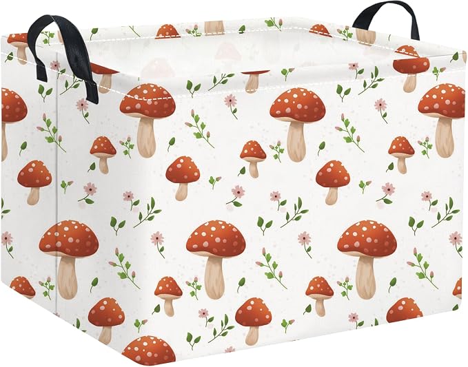 Rectangular Baby Kids Storage Basket for Home Kitchen Girls Cute Toy Storage Bin Organizer Shelf Book Room Decor(Mushroom)