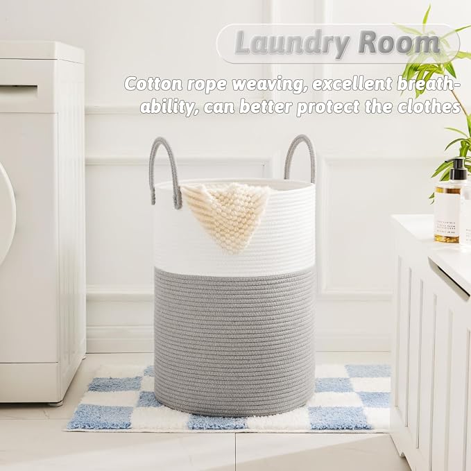 Artfeel Laundry Basket,Woven Cotton Rope Laundry Hamper,80L for Decorative Storage of Dirty Clothes,Toys and Blankets in Bathroom,Baby Room and Living Room