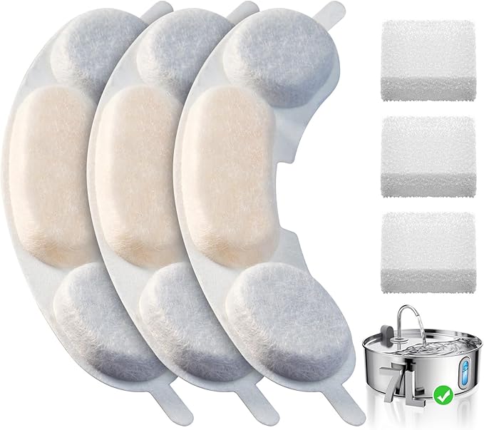 Smartoo Official 3 Packs Dog Water Filter Replacement and 3 Sponges for 7L/236oz/1.8Gal Stainless Steel Dog Water Fountain