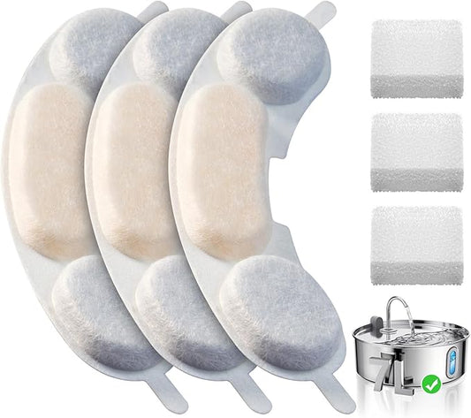Smartoo Official 3 Packs Dog Water Filter Replacement and 3 Sponges for 7L/236oz/1.8Gal Stainless Steel Dog Water Fountain