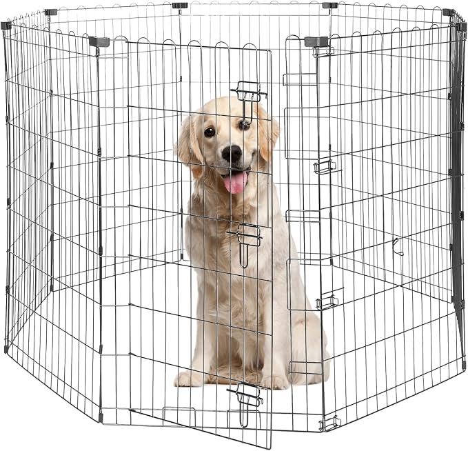 42" H Dog Playpen, 8 Panels Foldable Metal Pet Exercise Pen with Door | Pet Dog Fence for Medium-Large Dogs, Indoor/Outdoor Use Metal Playpen, Portable Fence for Yard Garden Camping, Black