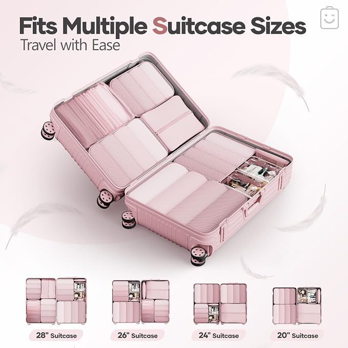 Veken 9/11 Set Compression Packing Cubes Garment Bags for Travel Essentials,Compressible Expandable Luggage Organizer Bags for Clothing,Space Saver Bags with Over 1000 pcs of Mesh Holes(Pink)