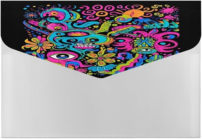 Clear Folders with 6 Pocket Compartments, Lightweight Hippie Eye Hand Trippy Art Documents Folders for College Essentials