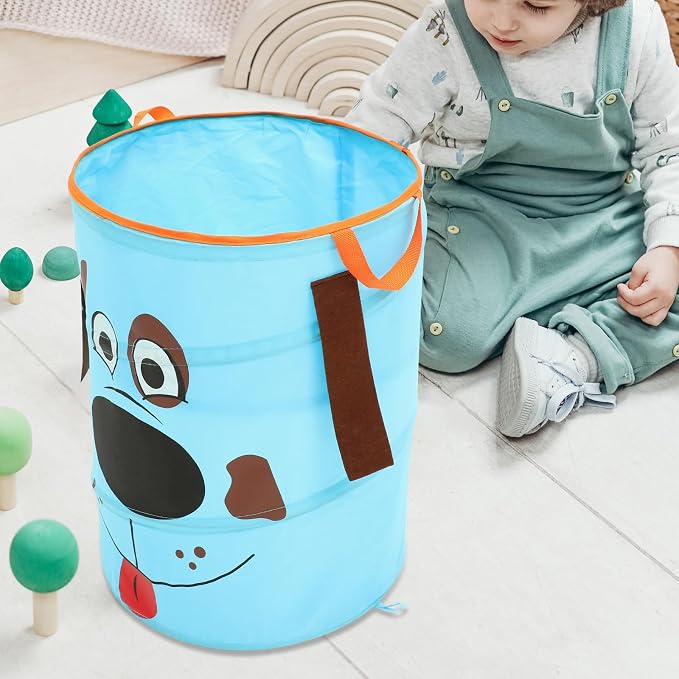 GALPADA Large Capacity Foldable Fabric Storage Bucket with Two Comfortable Handles, Easy to Carry Portable Bin Organizer for Nursery Room and Bedroom, Light Blue Pet Storage Basket