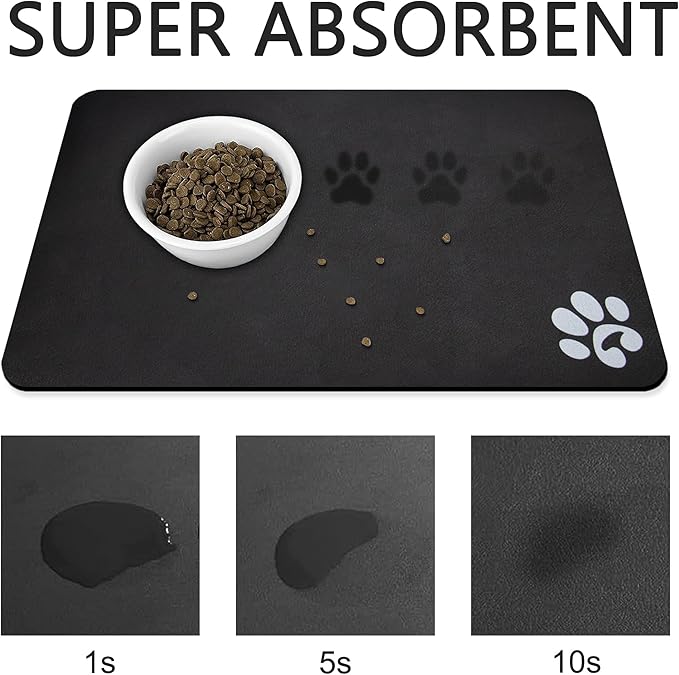 YCT Pet Cat Food Mats - Non Slip Super Absorbent, with Footprints Logo, 18.1 x 11.8 inches, Brown