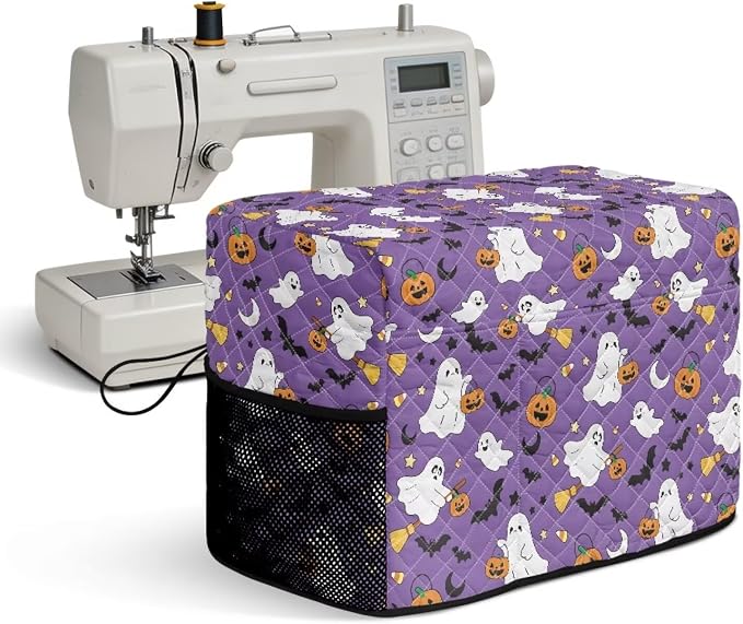 Sewing Machine Cover Polyester Febric Halloween Ghost Pumpkin | Dust Pet Hair Protection,Quilting Design,Fits Standard Singer,Brother Janome Machines,Protecting Decorating Your Sewing Space