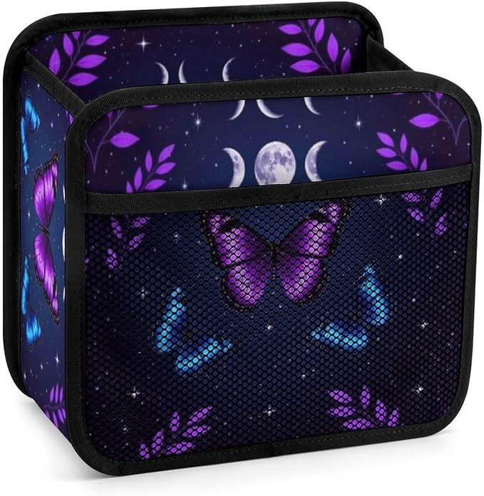 Car Organizer Bag for Back Seat Hanging Storage Bag with Pockets, Magic | Moon Moth Butterfly Mystical Goth Astrology Art, PU Leather Auto Trash Bag Travel Accessories, Leakproof and Waterproof