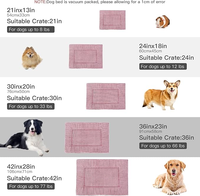 BVAGSS Reversible Dog Crate Pad, Memory Foam Pet Bed Mat, Soft Warm Machine Washable Sleeping Kennel Mattress for Small Medium Large Dogs XH079 (42''x28''x1.6'',Pink)