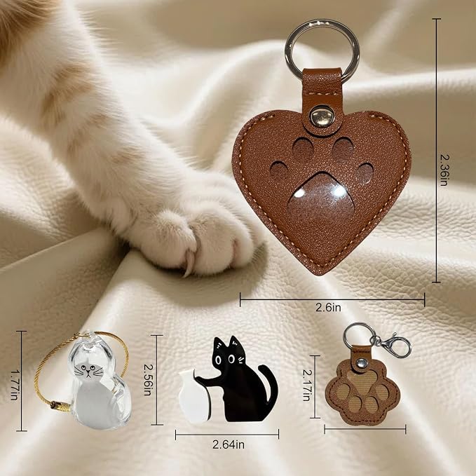 5-Piece Cat Fur Keychain, Pet Memory Charm & Whisker Storage Rack | Pet Loss Remembrance Accessory, Heartfelt Memory Gift, Suitable for Cat & All Pet Lovers