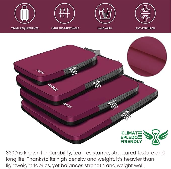 BAGAIL 4 Set/6 Set/8 Set Compression Packing Cubes Travel Accessories Expandable Packing Organizers (Cloth Pattern, 4-Burgundy)
