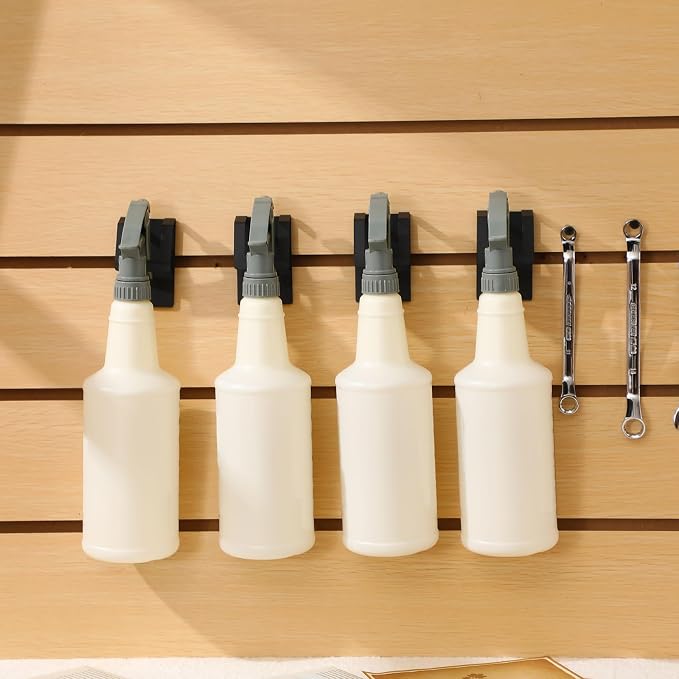 6 Pcs Adhesive Spray Bottle Hanger Wall Mount Metal Spray Bottle Hooks, Non Drilling Sprayer Bottles Holder Stubborn Adhesive Black Universal Easy Clean for Wall Cabinet Kitchen Under Sink