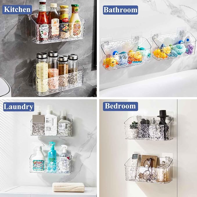 Bath Toy Storage 2 Packs, Large Bath Toy Holder - No Drill, Quick-Dry | BPA-Free Bathtub Toy Organizer, Wall-Mounted Adhesive Shower Caddy, Bathroom Toy Basket & Bin for Baby, Toddler, Kids, Wave