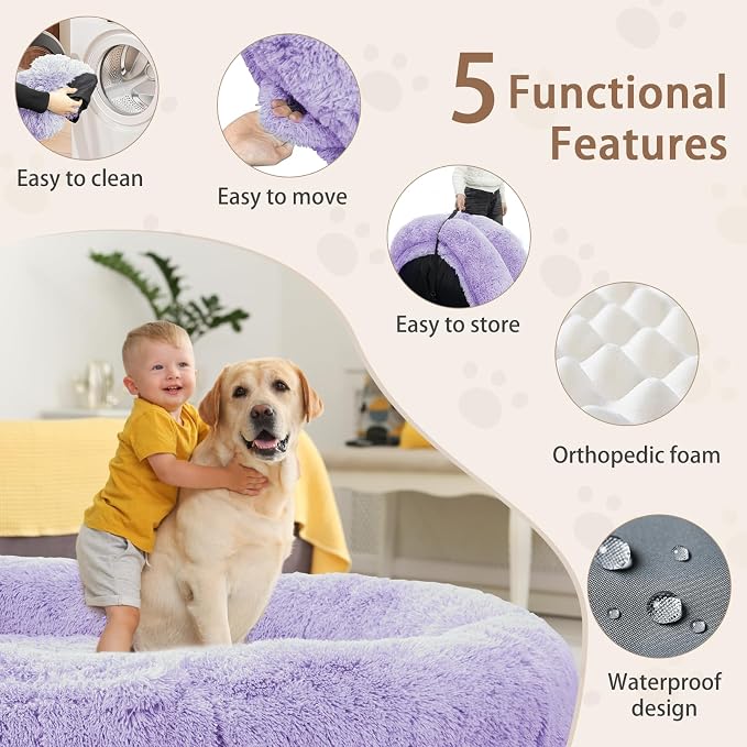 ROOMTEC Human Dog Bed, 78''x51''x12'' Size Fits Adult and Pet Washable Giant People Bed 10 CM Thick Memory Foam Large Oversize Pet Bed with Plump Pillow, Blanket, Strap - Purple