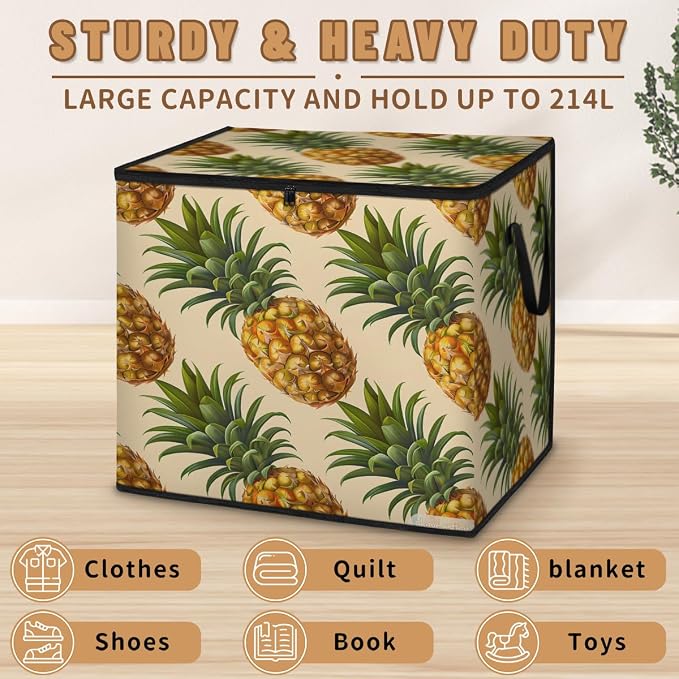 Pineapple Large Storage Bags, Fabric Bed Storage Containers, Foldable Closet Organizers for Blanket, Clothing, Comforter, Bedding, Fruit