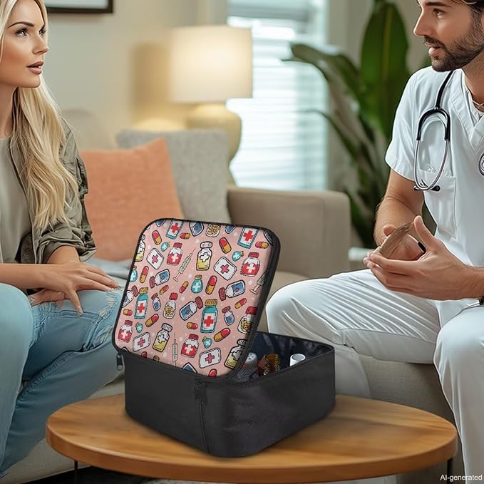 First Aid Kit Bag Empty Pink Color-Coded Emergency Medical Pouch for Hospitals Schools and Home Use Constructed with Tear-Resistant Fabric Quick-Access Loops Washable Surface