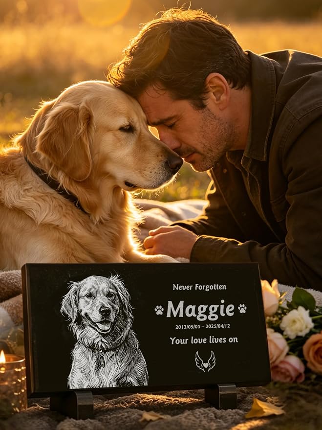 Personalized Pet Memorial Stone, Custom Engraved Black Granite Pet Headstone with Photo and Text, Customized Gifts for Dog Cat Pet Loss Remembrance