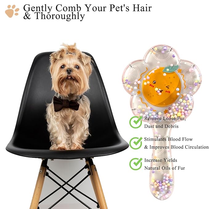 Soft Dog Brush for Small Dogs | Gentle Puppy Brush for Yorkies, Shih Tzus, Maltipoos & Maltese | Pet Hair Removal Brush with Soft Bristles | Dog Brush for Shedding (Pink Orange）