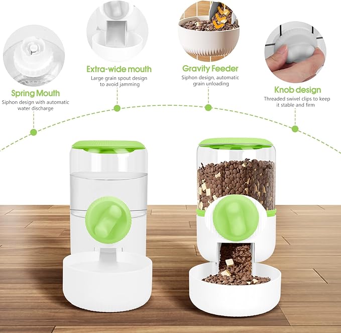 Rabbit Water Dispenser 35oz, Hanging Automatic Pet Feeder for Cage, Auto Gravity Cat Food Bowl Water Bottle Small Animal Feeding Accessories for Puppy Kitten Bunny Hedgehog Ferret Guinea Pig (Green)