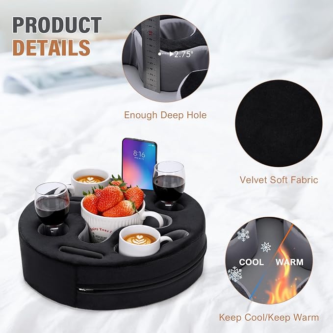 INNO STAGE Couch Cup Holder Pillow | Sofa Caddy Buddy Cupholder Organizer, for Bed Rv Tv Car Man Cave Boat Remote Snacks Drink, Gift for Couch Potato, Black