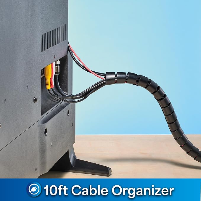 Cable Keeper Cord Organizer, 10-Foot Adjustable Cord Cover, Reusable and Protective Desk Cord Organizer, Versatile TV & Computer Wire Organizer, Clip and Zip Design