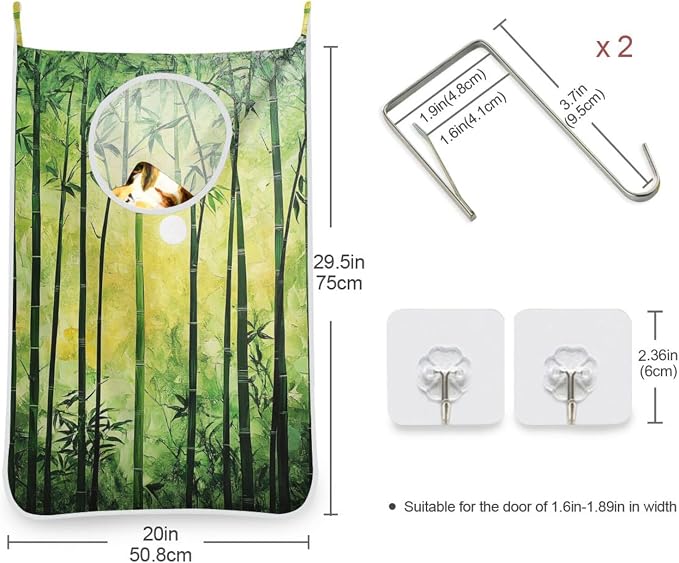 1PC Hanging Laundry Hamper Bag Over the Door Laundry Hamper Wall Hamper Large Dirty Clothes Hamper with Stainless Steel Hooks 29.5x20Inch Green Bamboo Forest Silhouette Sunset