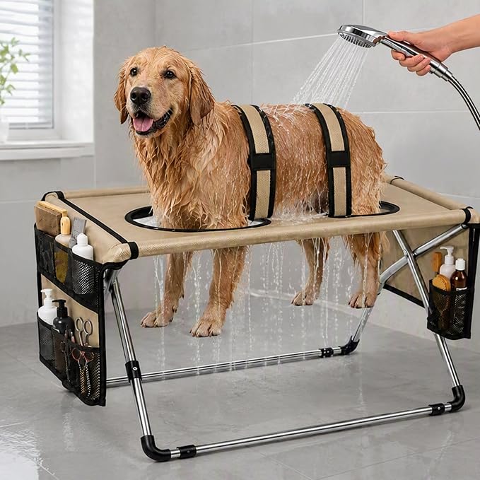 Foldable Dog Grooming Table, Pet Hammock with Stand for Small Dogs & Cats