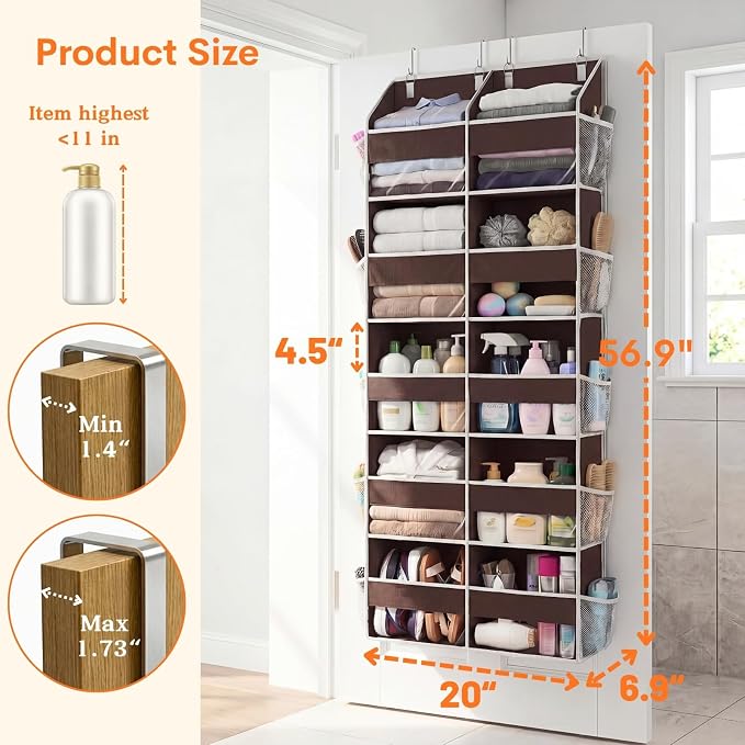 Over the Door Organizer 5 Tiers, Extra Large Behind Door Storage of 10 Compartments, 80 lbs Weight Capacity Over Door Organizer, Door Hanging Organizer for Closet, Diaper Organizer (Brown)