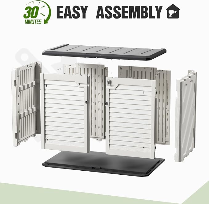 31 Cu.Ft Resin Outdoor Storage Cabinet with Floor, Weatherproof Plastic Vertical Outdoor Storage Shed for Garden Backyard Patio Pool Tool