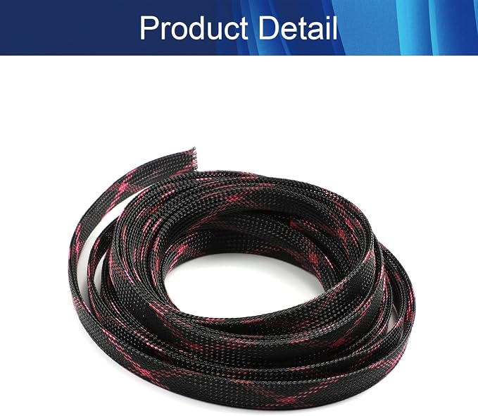 Jutagoss PET Expandable Braided Cable Sleeve, 16.4ft - 1/2 inch Black Pink Cable Management Sleeve, Wire Loom Tube Cord Protector for USB Cable, Power Cord, Audio Video and More, 1Pc