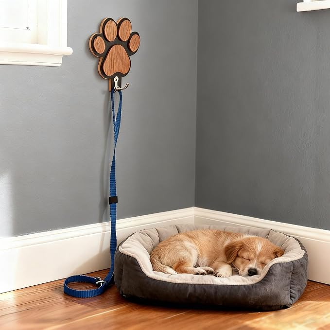 Goodangie00 Wooden Dog Leash Holder Wall Decoration, 3D Dog Paw Harness Wall Mount Hanger Organizer Hooks for Rustic Home Decor, Leashes, Keys, Collars, Hallway, Pet Lover Gift（Black）