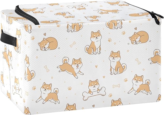 Cute Pets Dogs White print Under Bed Storage Containers with Double Zipper Openings, Foldable Clothes Storage Bins with Clear Window and Handles for Bedding Comforters Blankets