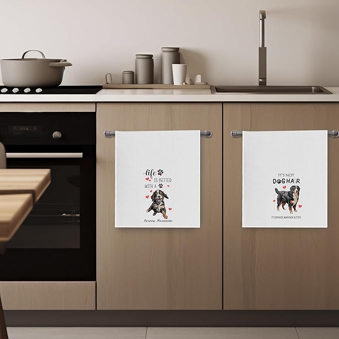 Bernese Mountain Dog Dish Towels - Funny Bernese Mountain Dog Waffle Weave Kitchen Towels, Gifts for Bernese Mountain Dog Lovers (16×24 Inches Set of 2)