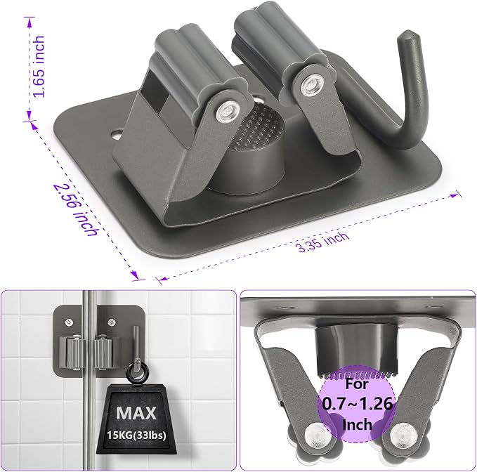 Broom Holder Wall Mount Rack, 304 Stainless Steel Mop and Tool Organizer | Drill-Mounted Gripper Rack Holds Brooms, Mops and Garden Tools Safely in the Laundry Room, Kitchen, Garage, Garden and Shed