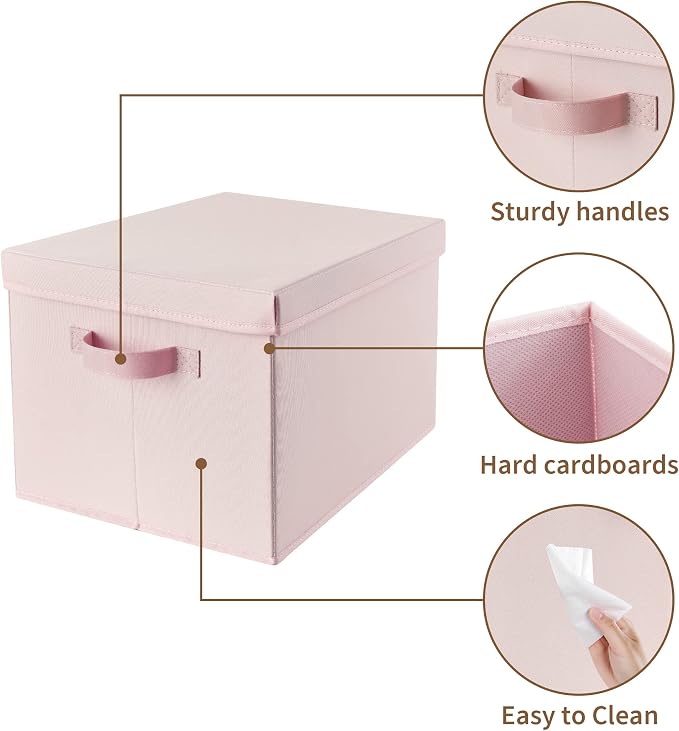 GRANNY SAYS Storage Bins with Lids, Decorative Storage Boxes with Lids | Storage Box with Dust Cover, Handles & Lable, Collapsible, Ideal for Closet Clothes Blanket Toys, Large, Pink, 3-Pack