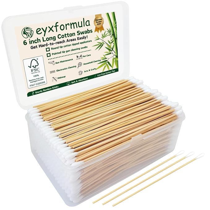 Eyxformula 500 PCS 6 Inch Long Cotton Swabs with Upgraded Sturdy Bamboo Sticks – Lint-Free & Sufficient Cotton Tipped Applicators for Dog Ear Cleaning, Gun Maintenance, Makeup, Pet Care, Art & Crafts