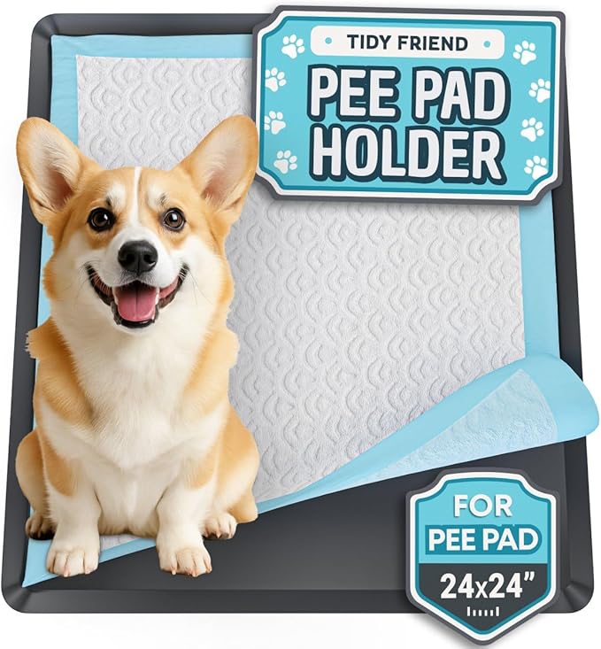 Dog Pee Pad Holder - Fits Up to 24” x 24” Pee Pad - 1 Pack - Black | Stable Grip, Raised Edges, Quick-Wipe Silicone Surface Dog Potty Tray Holder for Indoor Flooring Protection