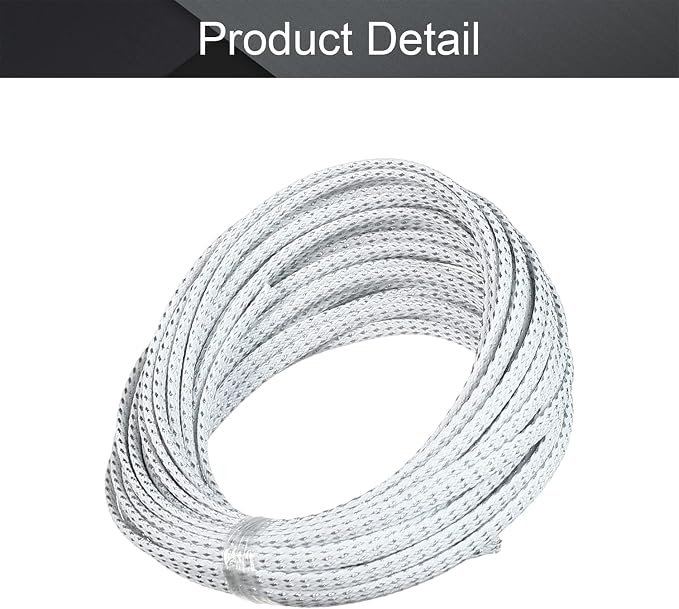 Heyiarbeit 10m/32.8ft PET Expandable Braid Cable Sleeving Flexible Wire Mesh Sleeve Silver White 4mm
