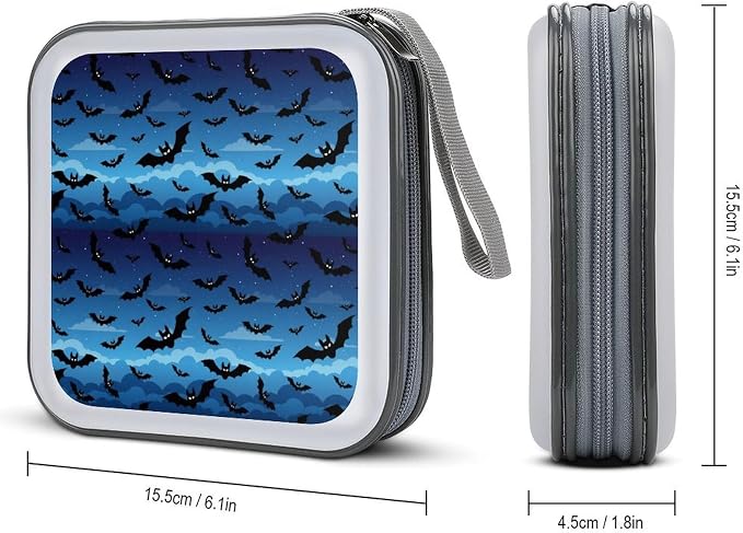 40-Disc Capacity CD/DVD Case Bat, Hard Plastic Protective Storage Binder with Zipper, Portable Organizer for Car Home Office