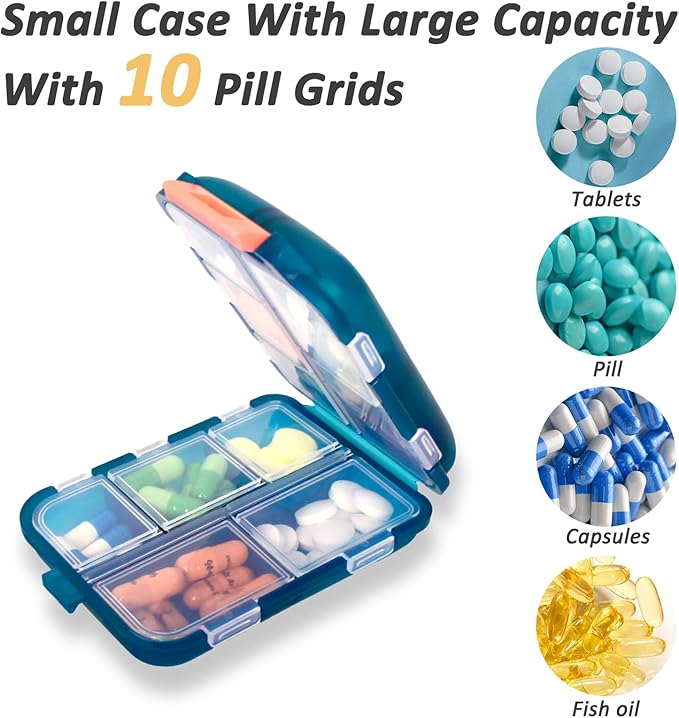 2 Pcs Travel Pill Organizer with Labels, Portable Travel Medicine Daily Pill Container Organizer 7 Day Pill Case Storage Vitamin Fish Oil (White & Blue, 320 Medicine Lables)
