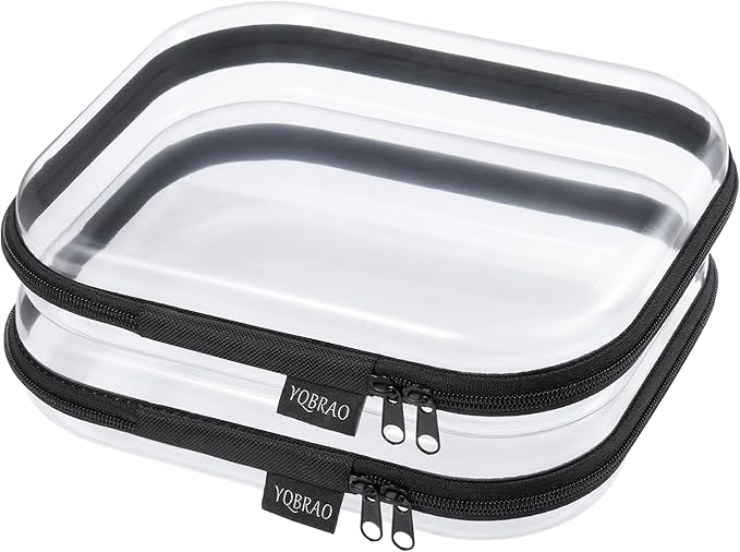 YQBRAO Clear Hard Shell Organizer Set, 2-Pack, Black | Two medium rigid PET organizers for travel, electronics, office supplies and everyday storage