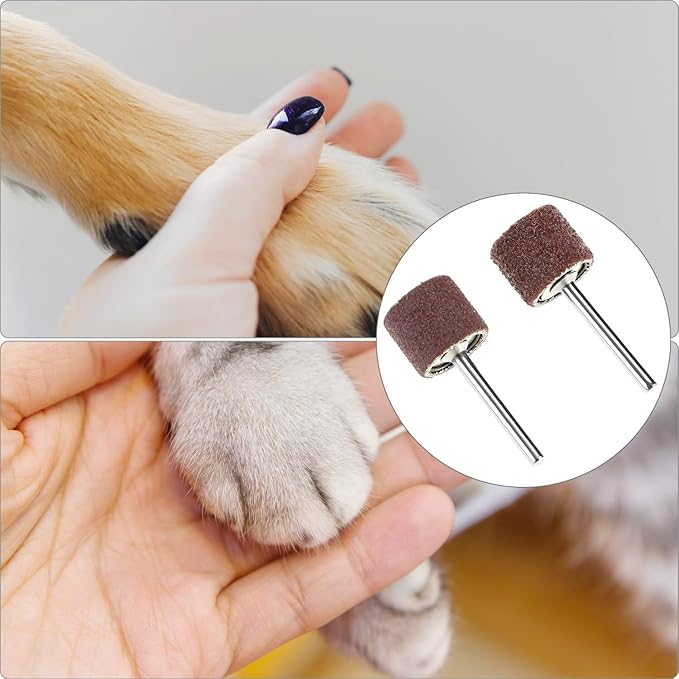 QWORK Pet Nail Grinder Replacement Kit - 20 Sanding Bands (60 & 100 Grit) & 2 Grinding Drums for Dog Claw Care - 0.5 Inch Grooming Tool Accessory for Trimming & Smoothing