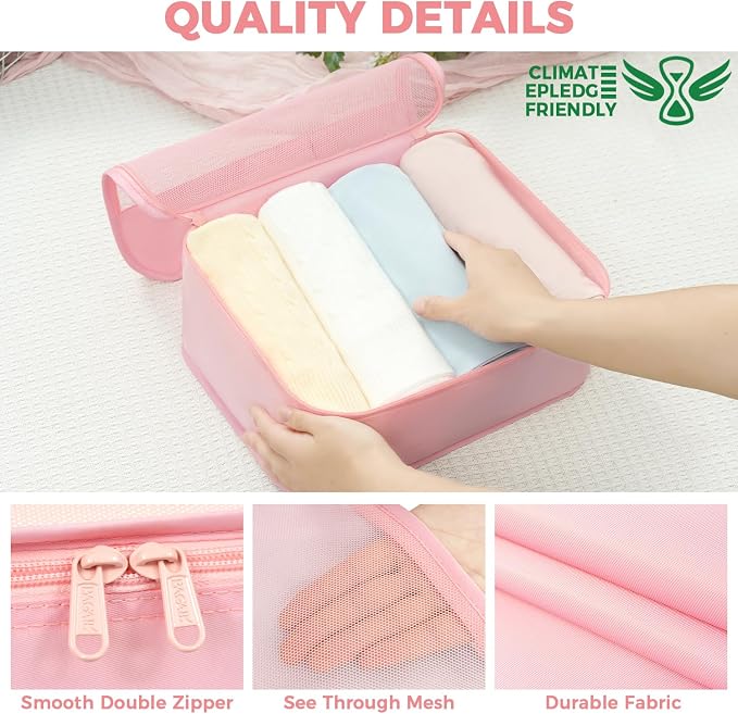 BAGAIL 9 Set Packing Cubes with Packing List Luggage Packing Organizers for Travel Accessories (Pink)