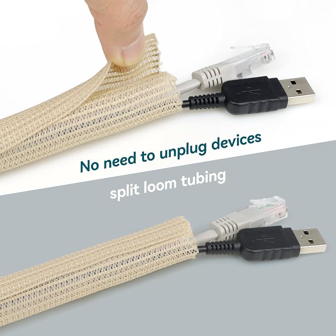 Wire Loom Tubing, 10ft Split Braided Cable Management Sleeve, Flexible Mesh Cord Protector Cable Sleeve for TV Computer (Wooden Color, 3/16")
