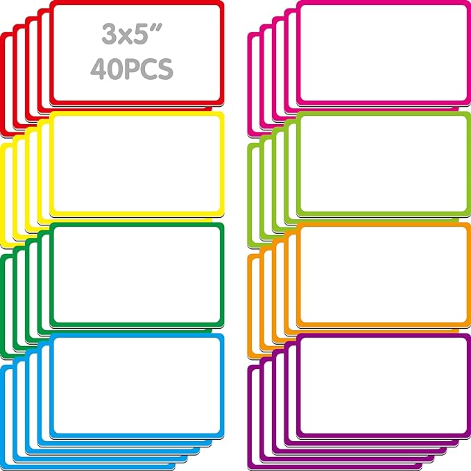 Magnetic Colorful Labels, 40 PCS Dry Erase Reusable Neon Name Tag Stickers Frame in 8 Colors for Whiteboards Locker Fridge School Office Home (Each Measures 3" x 5")