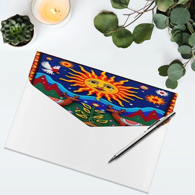 Waterproof Oaxaca Mexico Mexican Mayan Tribal Art Folders for Documents, Paper Receipt Bill Filing Organizer, Folder with Snap Button