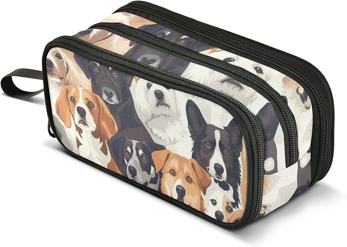 Pencil Case with Handle, Large Capacity Zipper Pencil Bag with 3 Compartments,Group Of Pet Dogd Pencil Pouch Organizer for Teen Girls Boy School&College Supplies
