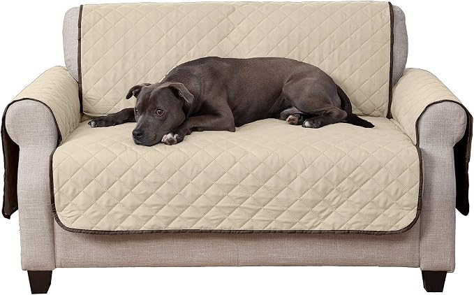Furhaven Water-Resistant & Reversible Loveseat Cover Protector for Dogs, Cats, & Children - Two-Tone Pinsonic Quilted Living Room Furniture Cover - Espresso/Clay, Loveseat